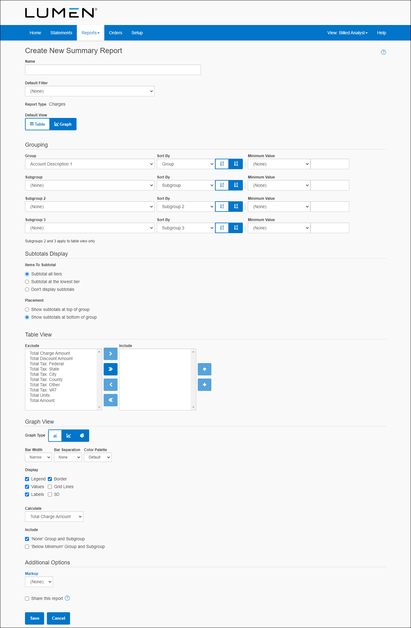 Summary Reports; create new summary report