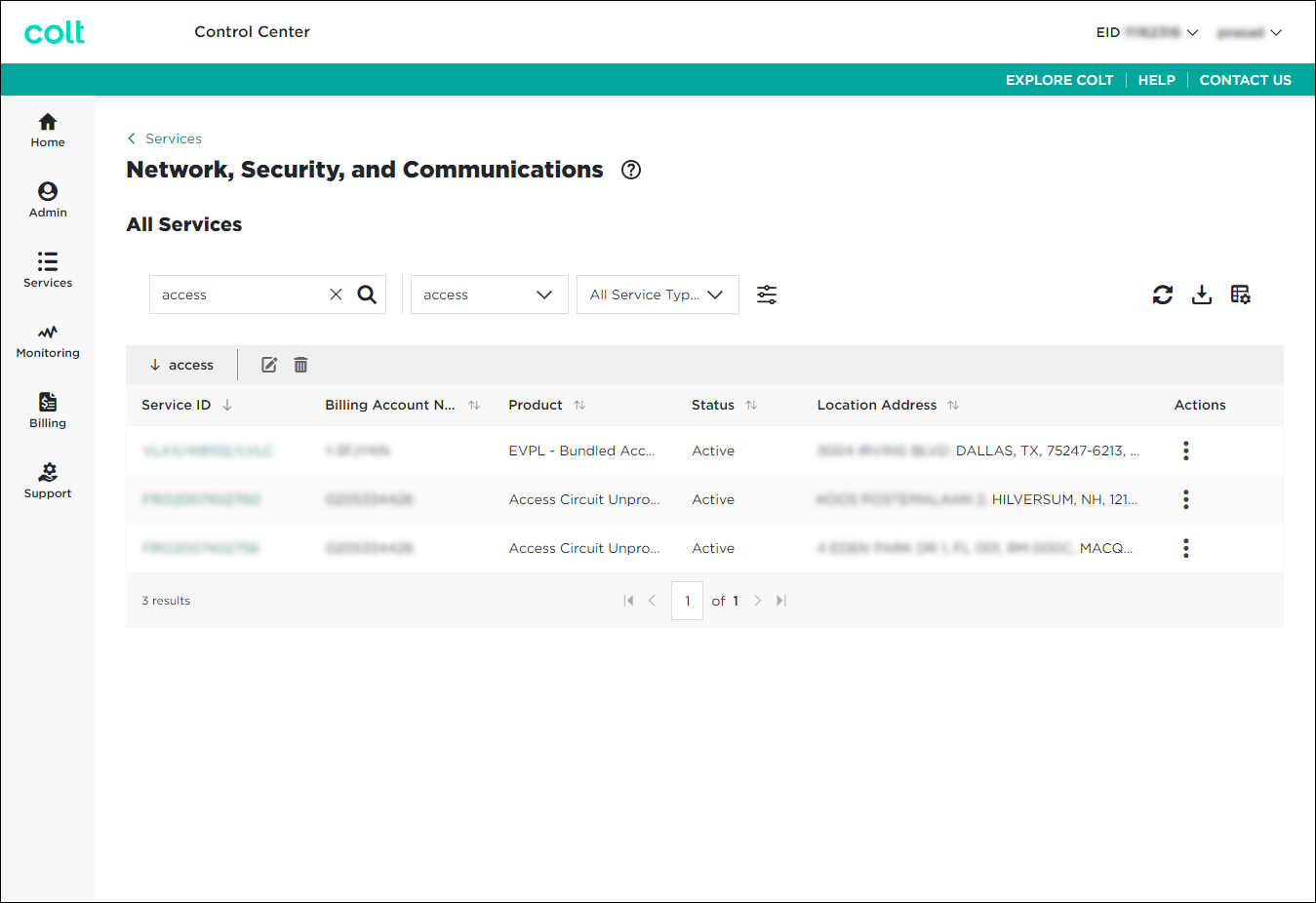 Network, Security, and Communications (showing saved view)