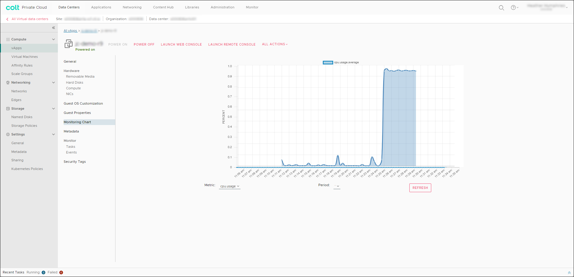 Virtual machine page showing metrics.