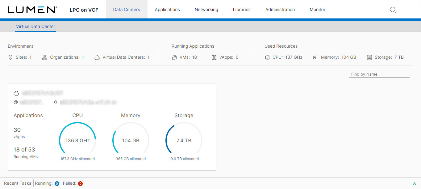 Virtual Data Center tab.