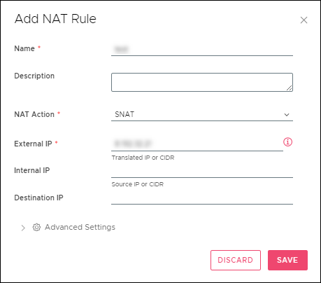 Add NAT Rule window