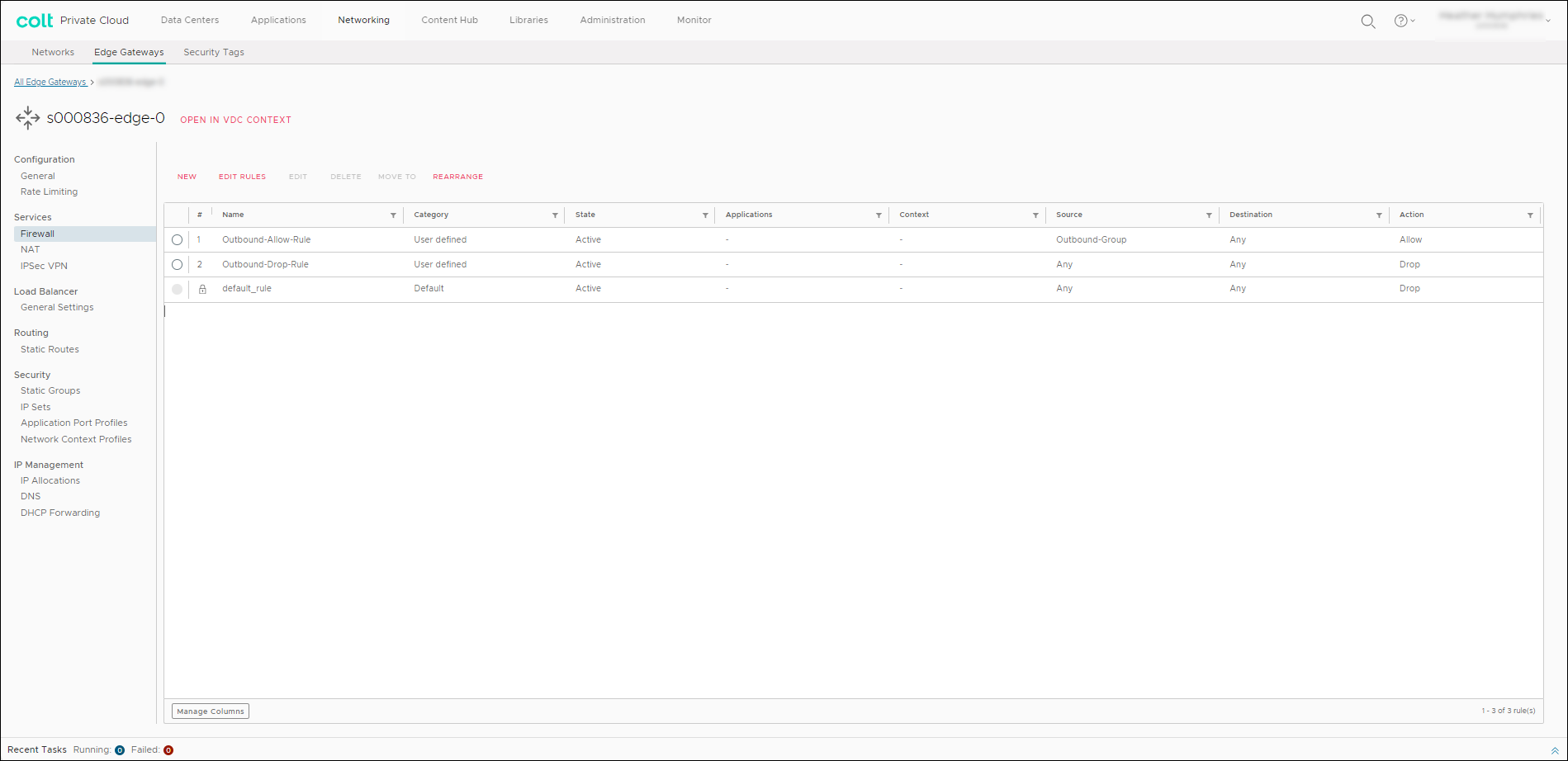 Edge gateway details page.