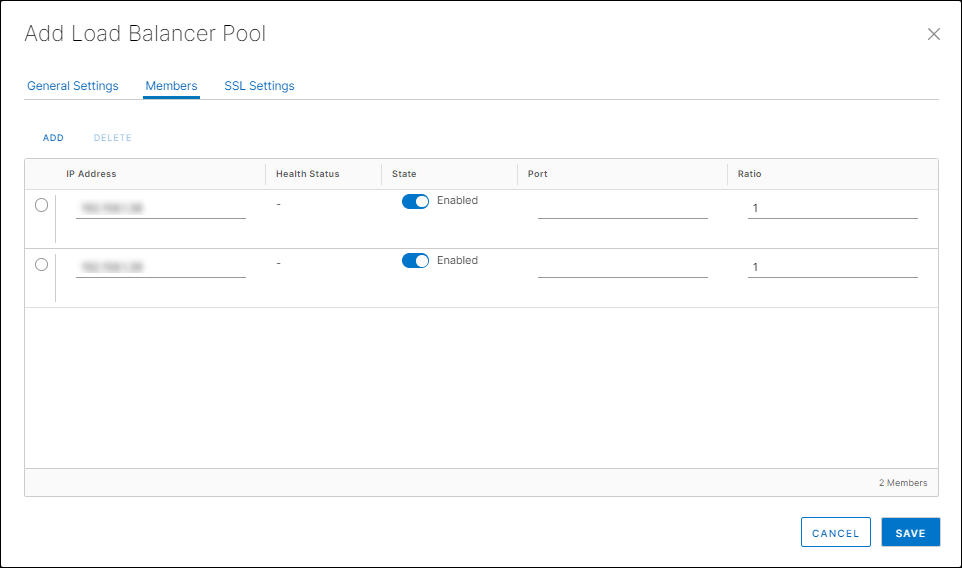 The Add Load Balancer Pool Members section.