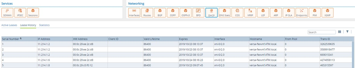 Monitor tab (showing DHCP Lease History for an appliance)