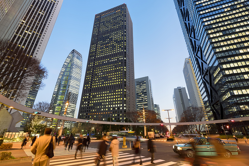 A sprawling cityscape at dusk