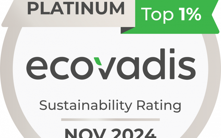 The image is a graphical depiction of a platinum medal saying "Platinum EcoVadis Top 1%"